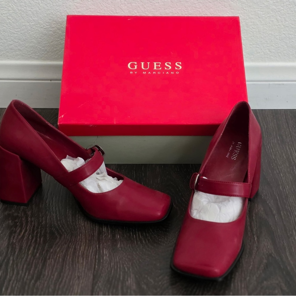 GUESS Red Block Heel Mary Jane Shoes